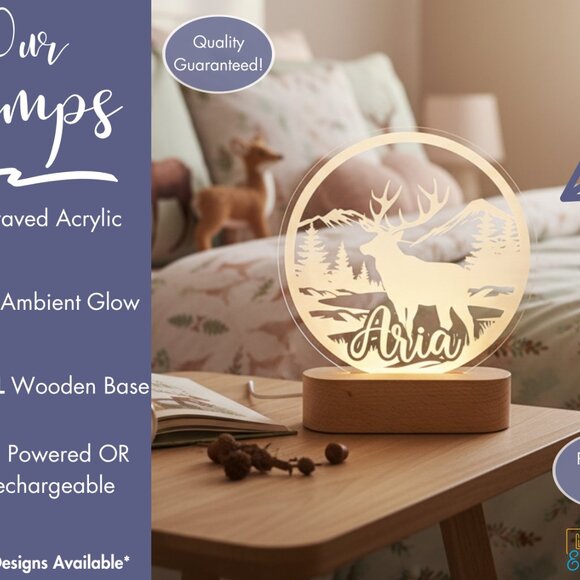 Personalized Deer Night Light – Custom LED Mountain Bedroom Decor - Picture 3 of 8